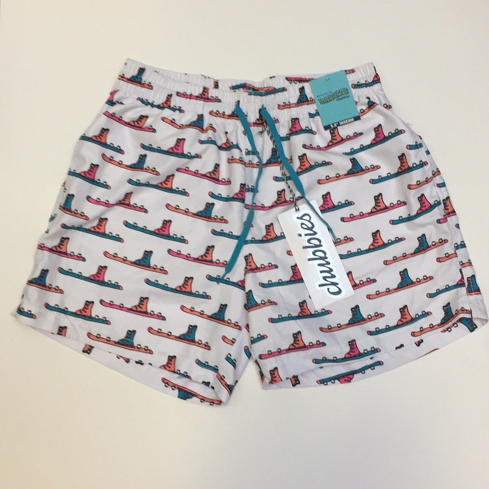 Chubbies Swim Trunks Skis Colorful Boots On White